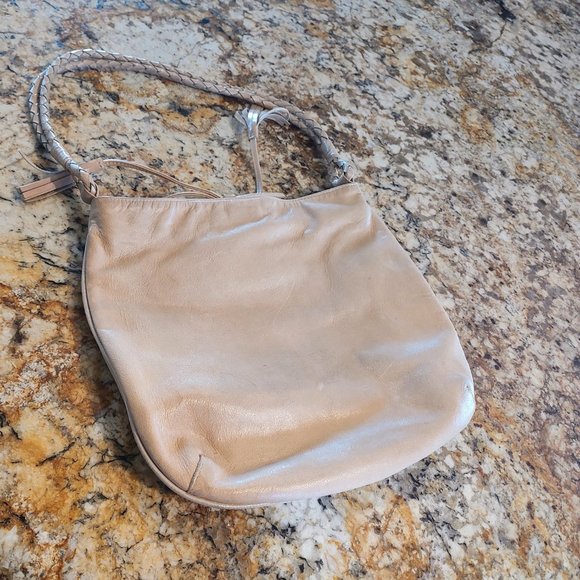 Women's vintage boho Violette Nozieres bag 11"X13", tan and pink leather. Used - Picture 6 of 13